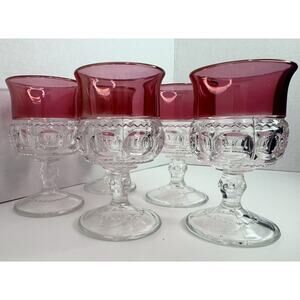 Kings Crown Ruby Flash Thumbprint Juice Glass Goblet Vintage Set of 5